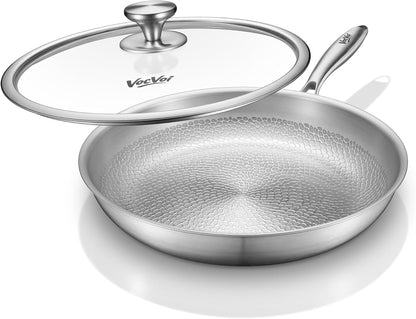 Titanium Pans for Cooking with Lid,12" Nonstick Pro Frying Cookware | Uncoated Hammered Pure Titanium, PFOA/PFAS/PTFE Free Skillets, Induction & Oven-Safe, Compatible with All Cooktops1