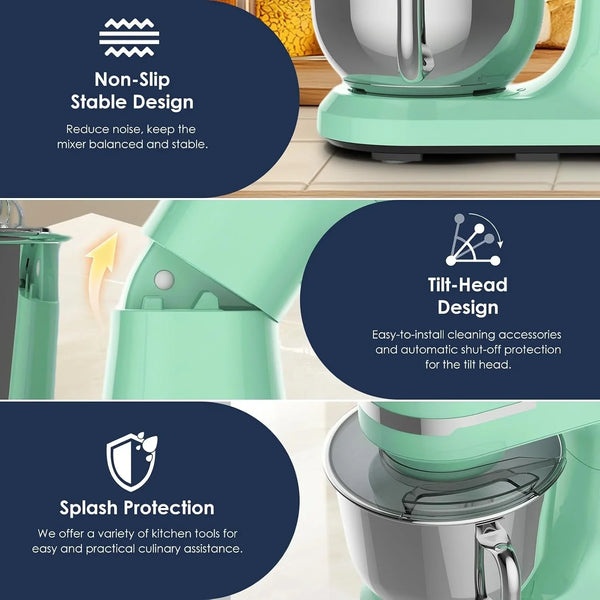 5.5QT Electric Stand Mixer, 12-Speed Tilt-Head Food Mixer, Dough Mixer with Dishwasher Safe Stainless Steel Bowls, Dough Hook, Flat Beater, Whisk, Perfect for 4-6 Family,Green2