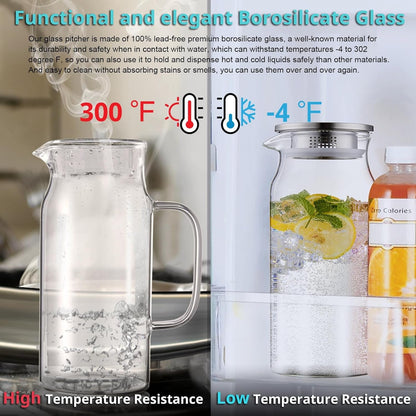 2 Liter 68 Oz Glass Pitcher with Lid and Handle, Glass Carafe for Hot/Cold Water, Large Iced Tea Pitcher for Coffee, Juice and Homemade Beverage5