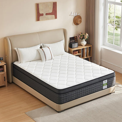 12 Inch Queen Mattress in a Box: Hybrid Queen Size Mattresses with Memory Foam for Pain Relief, Medium Firm Queen Bed Mattress with Pocket Springs for Motion Isolation & Edge Support, Certipur-Us8