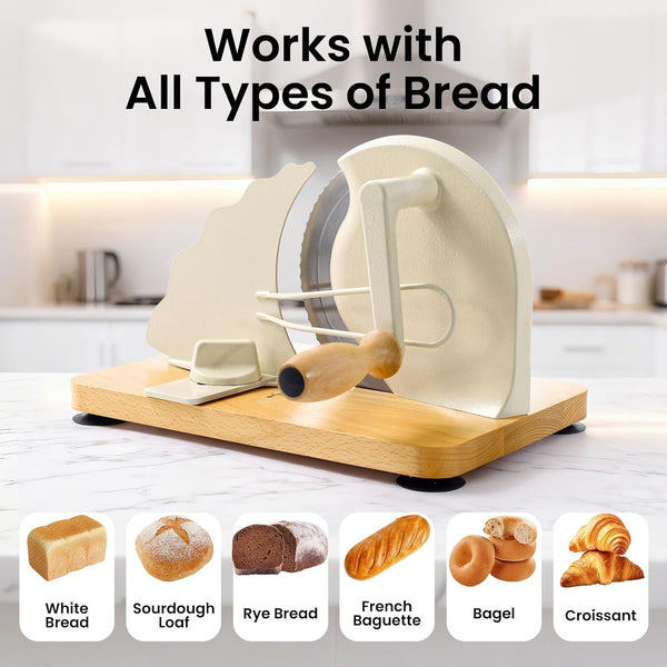 Manual Bread Slicer for Homemade Bread, Bread Cutter for Adjustable and Even Slices, Classic Hand Crank Sourdough Slicer with Scale Line & Powerful Suction Cup, Sharp Stainless Steel Blade (Cream)6