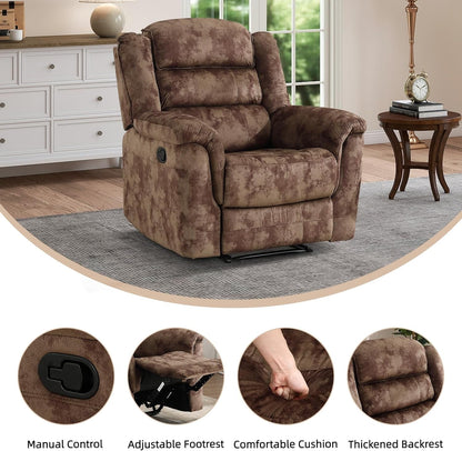 Manual Recliner Chair, Soft Fabric Recliner Sofa with Overstuffed Armrest and Backrest for Living Room, Bedroom, Brown3