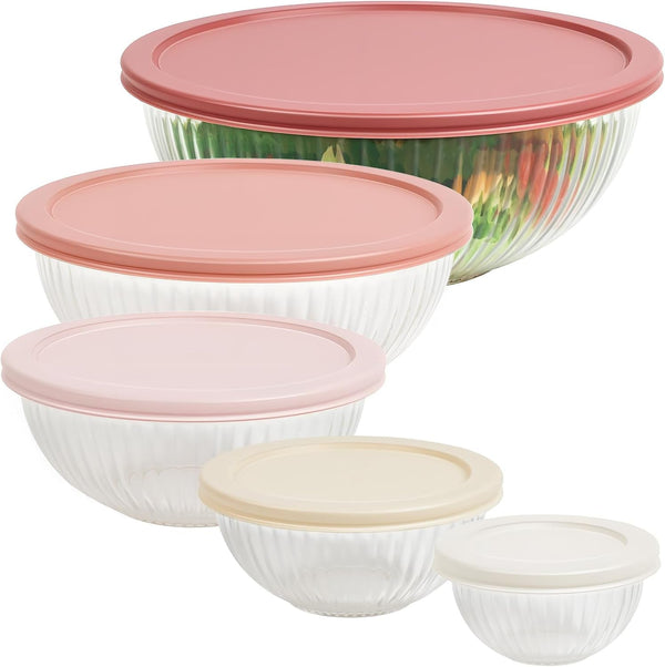 Glass Mixing Bowls with Lids Sets, 5 PCS Serving Bowls for Party or Kitchen9