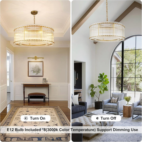 37" Modern Gold round Chandelier,2-Tier 8-Light Water Ripple Crystal Glass Chandeliers,For Dining Room,Living Room,Bedroom,High Ceiling,Foyer Entryway,Luxury Chandelier3