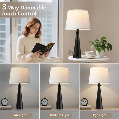 Modern Touch Lamps for Nightstand, 3 Way Dimmable Bedroom Lamp Set of 22