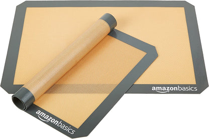 Silicone Rectangular Baking Mat, Non-Stick, Reusable, Dishwasher Safe, Food Safe, Heat Resistant, 16.5" X 11.6", Beige/Gray, 2-Pack5