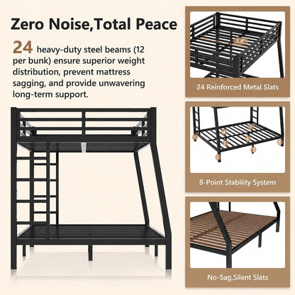 Heavy-Duty Metal Full XL over Queen Bunk Bed with Bedside Caddy, Black5