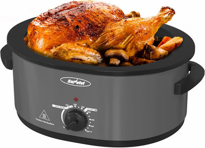 Slow Cooker with Self-Basting Lid, Electric Turkey Roaster Oven with Removable Pan and Rack, Stainless Steel, Grey, 8 QT1