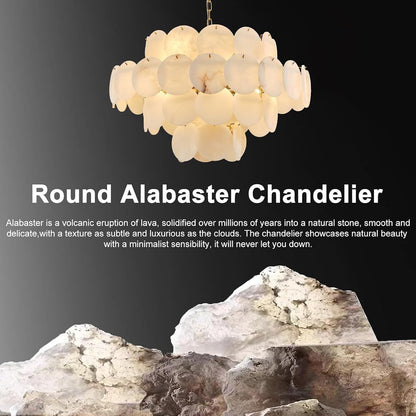 Natural Alabaster round Chandelier, 31.5" Modern Marble Chandelier with 50 Stone Texture Panels, 12-Light Dimmable Spanish Alabaster Chandeliers for Living Room, Dining Room, Hallway8