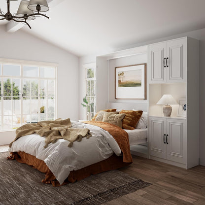 Queen Murphy Bed with 1 Storage Cabinet/Padded Headboard, Concealed Vertical Wall Bed, Featuring Hydraulic Struts/Skirting Groove/Securing Straps, Suitable for Guest Room/Studio4