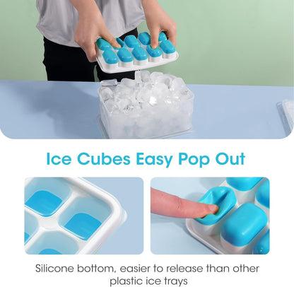 Ice Cube Tray with Lid and Bin,4 Pack Ice Cube Trays for Freezer | Silicone, Stackable. Easy Release Trays with Storage Bin & Scoop. Ideal for Freezer, Kitchen, RV, Cocktail, Coffee.5