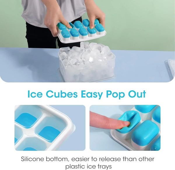 Ice Cube Tray with Lid and Bin,4 Pack Ice Cube Trays for Freezer | Silicone, Stackable. Easy Release Trays with Storage Bin & Scoop. Ideal for Freezer, Kitchen, RV, Cocktail, Coffee.5
