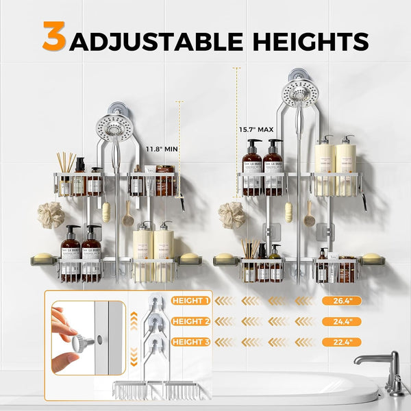 Adjustable Aluminum Shower Caddy Hanging for Handheld Showerhead, Silver2