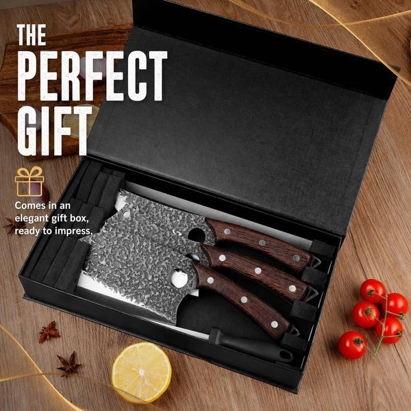 Forged Butcher Knife Set: Comfortable Handle for Long Use - 3PCS Viking Kitchen Knives Set for Mens - Handmade Cooking Meat Cleaver for Cutting and Chopping6