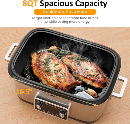 8 Quart Slow Cooker Roaster Oven, 12 in 1 Programmable Multi-Cooker with Digital Timer, Temp Control, Keep Warm, Removable Non-Stick Aluminum Pot & Dishwasher-Safe Glass Lid, Stainless Steel2