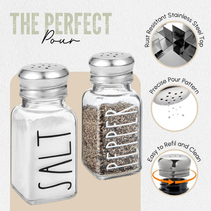 Clear Glass Salt and Pepper Shakers Set by  - Modern Kitchen Decor for Home Restaurant BBQ Camping RV - Farmhouse Kitchen Accessories - Glass Shakers & Stainless Steel Lids (Clear)3