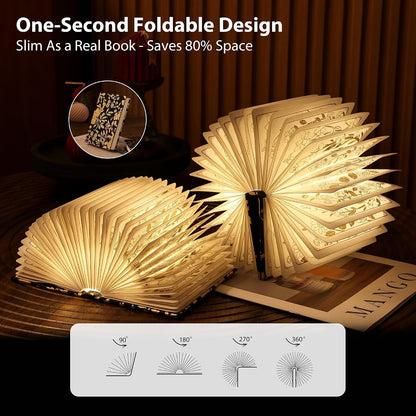 Book Lover Gift, Folding Book Lamp Decor, Portable Print Book Light | 1200Mah Rechargeable Night Light, Paper Desk Lamp, Reading Bookshelf Lamp, Gift for Women & Readers & Christmas (Black）6