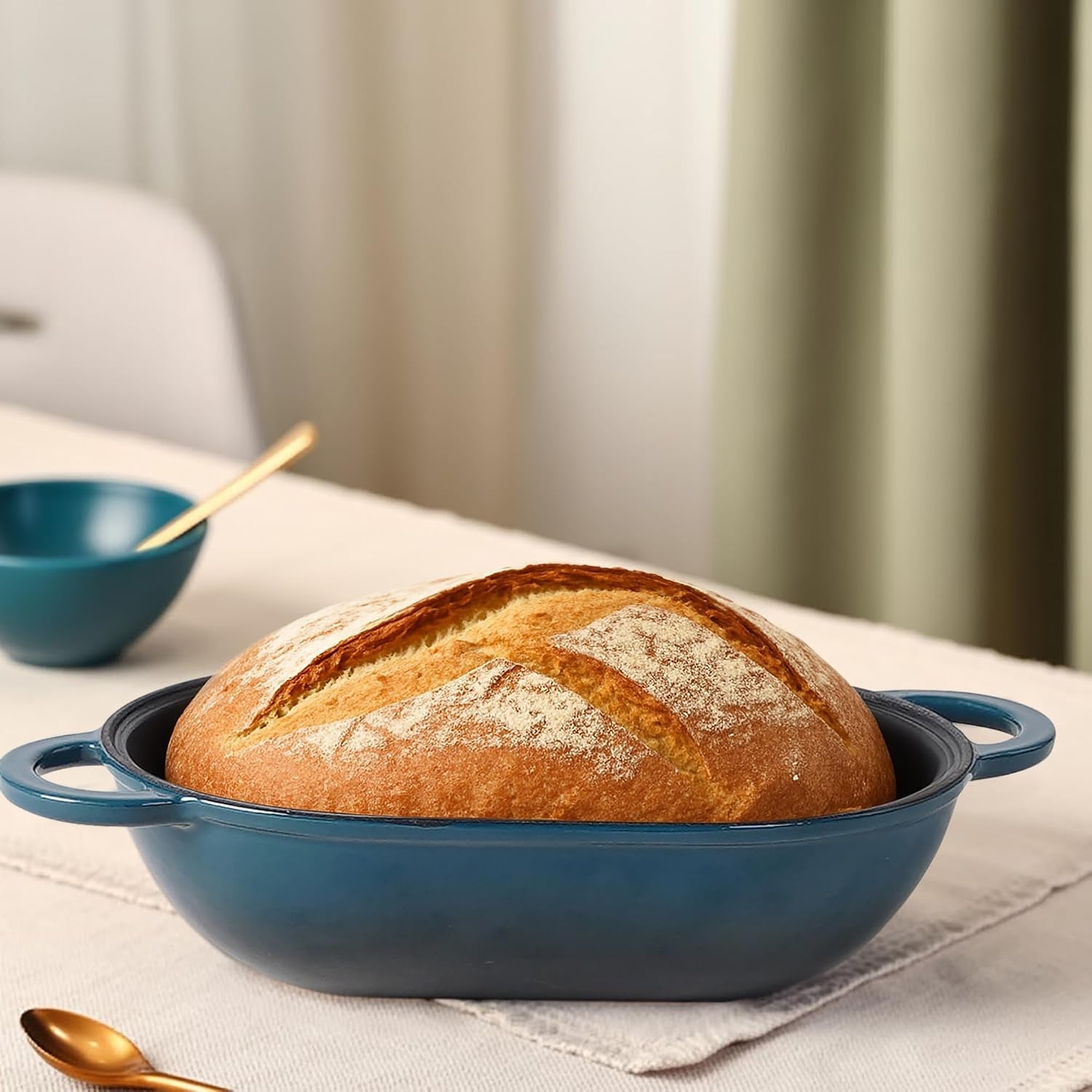 enameled-cast-iron-bread-pan-dutch-oven-with-lid-and-loop-handles-dark-teal-blue-oven-safe-form-for-baking-and-cooking-artisan-bread-kit-loaf-pan