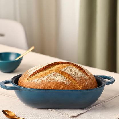 Enameled Cast Iron Bread Pan Dutch Oven with Lid and Loop Handles - Dark Teal Blue – Oven Safe Form for Baking and Cooking, Artisan Bread Kit - Loaf Pan3