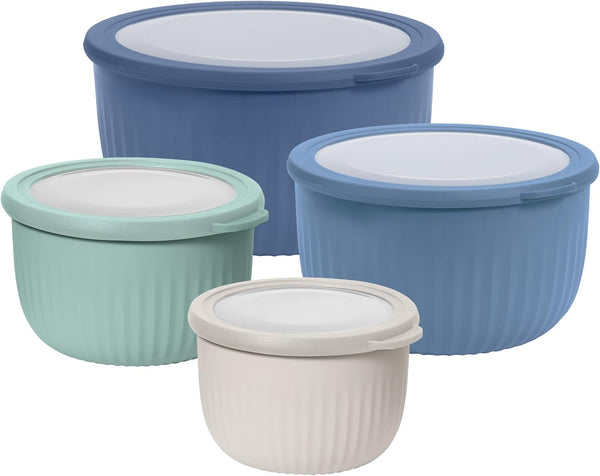Oggi Set of 4 Prep, Store & Serve Plastic Bowls - W/See-Thru Lids- Dishwasher, Microwave & Freezer Safe, (0.7, 1.4, 2.6, 4 Quarts) - Multicolor1