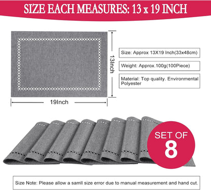 Gray 13X19 Oblong Polyester Linen Farmhouse Placemat Set of 82