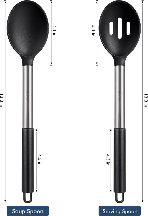 446°F Heat Resistant Large Silicone Cooking Spoon, BPA Free Solid Slotted Spoons, Nonstick Kitchen Cookware Utensils, Mixing, Serving, Stiring Large Spoons, Black2