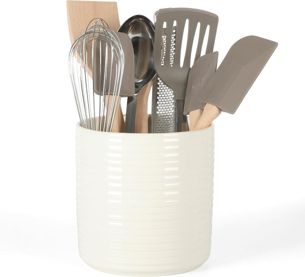 10 Piece Tools and Gadget Set W/Ceramic Crock - Linen White W/Grey Tools1