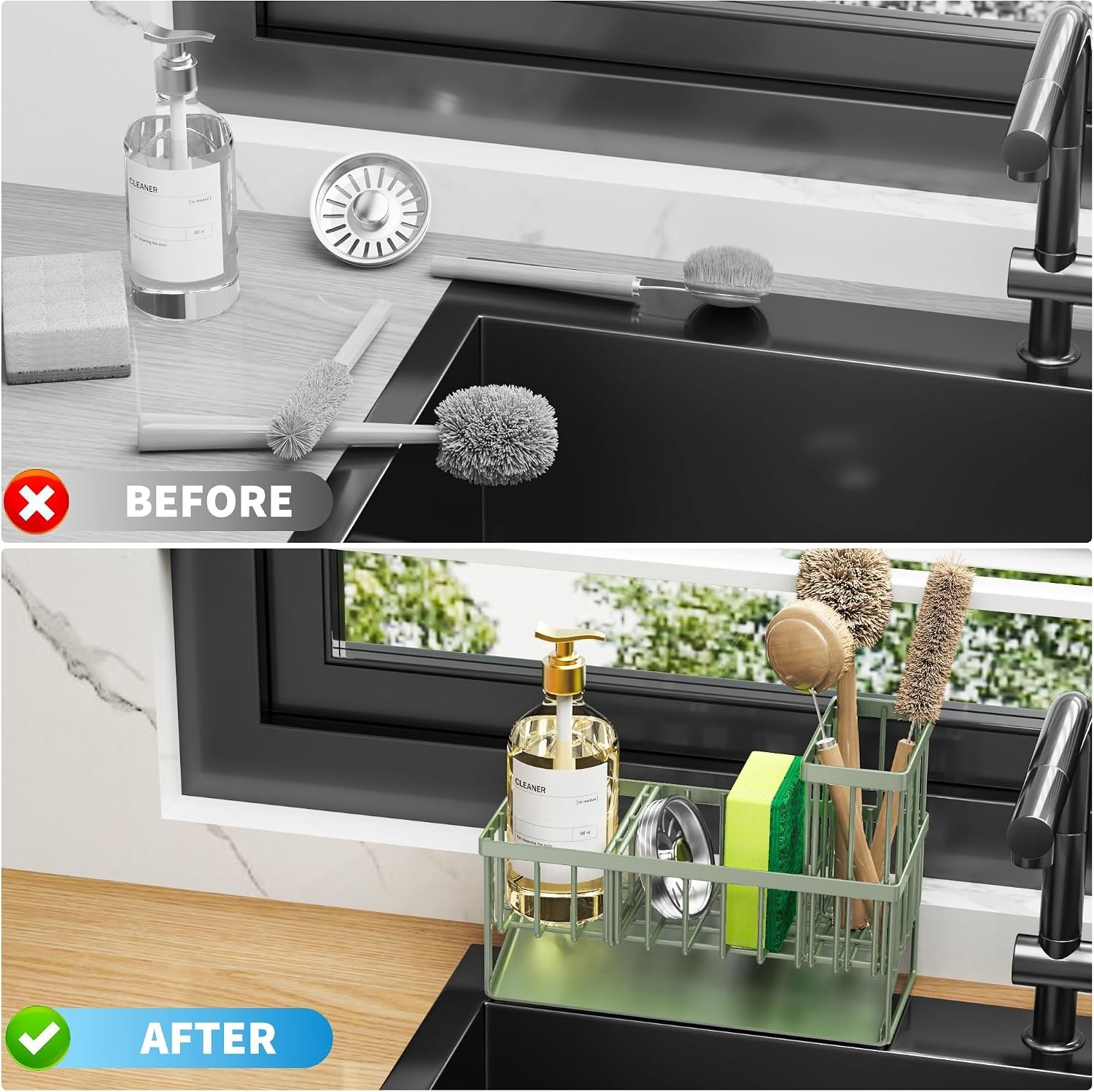 kitchen-sink-caddy-sponge-holder-for-kitchen-sink-kitchen-sink-organzier-and-storage-with-high-brush-holder-304-stainless-gadgets-sink-accessories-organizadores-de-cocina-sage-green