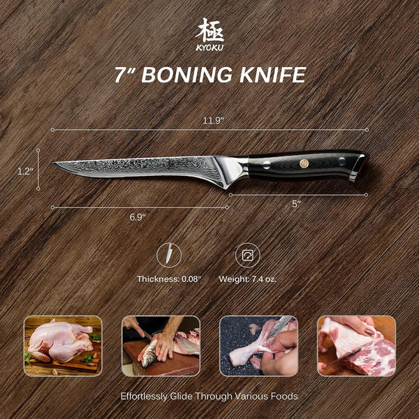 Boning Knife - 7" - Shogun Series - Japanese Style VG10 Steel Core Forged Damascus Blade - with Sheath & Case6