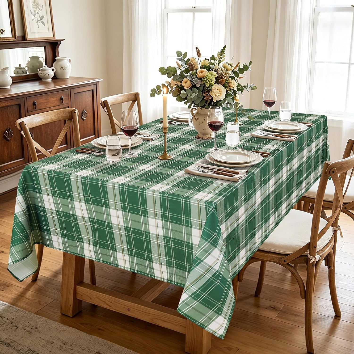 waterproof-gingham-tablecloth-square-70-x-70-inch-forest-green