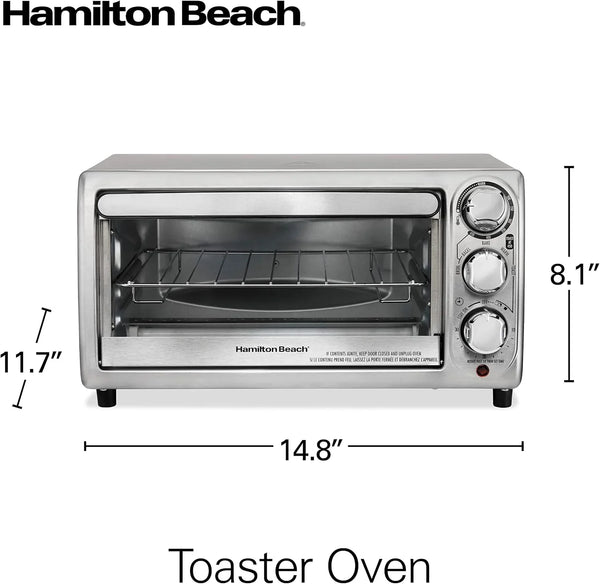 4 Slice Countertop Toaster Oven with 5 Cooking Modes | Bake, Broil, Toast, Keep Warm, Bagel | Stay on & Auto Shutoff | 2 Rack Positions | 200-450° F | Stainless Steel | 31143J8