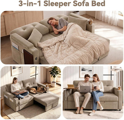 73" Sleeper Sofa, Convertible Sofa Bed with Pull Out Couch, Khaki6