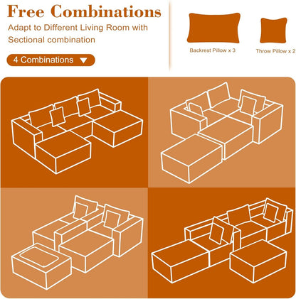 110 Corduroy Modular Sectional Boneless Sofa with 2 Ottomans, Convertible Cloud Couch with Deep Seats, Fluffy Memory Foam U Shaped Couch for Living Room, No Assembly Required (Gray)7