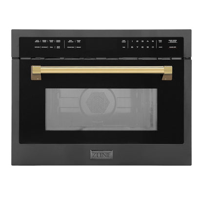 ZLINE Autograph Edition 24" 1.6 Cu Ft. Built-In Convection Microwave Oven in Black Stainless Steel and Gold Accents1