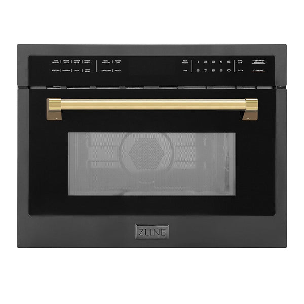 ZLINE Autograph Edition 24" 1.6 Cu Ft. Built-In Convection Microwave Oven in Black Stainless Steel and Gold Accents1