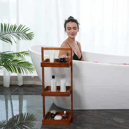 Teak Shower Caddy Corner, Standing Organizer Shelf with Handle2