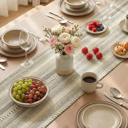Dark Grey Farmhouse Stripe Braided Table Runner 12X72 Inch4