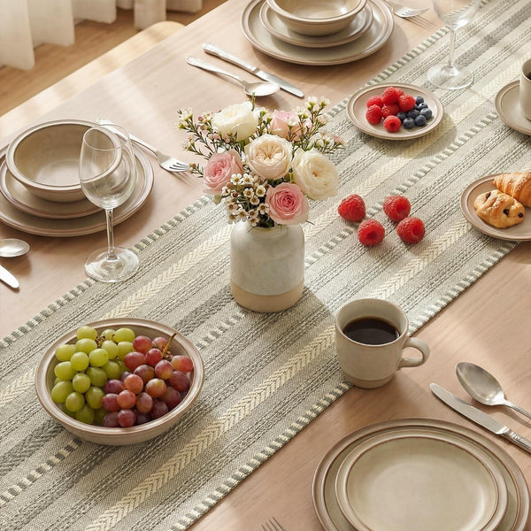 Dark Grey Farmhouse Stripe Braided Table Runner 12X72 Inch4