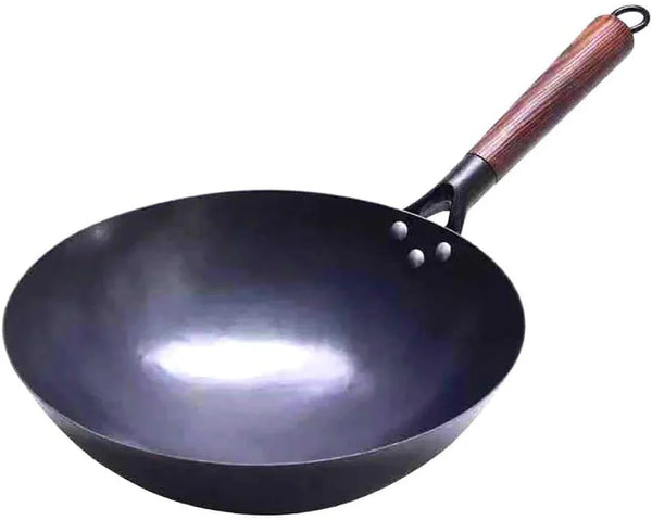 Chinese 100% Hand Hammered Iron Woks Stir Fry Pans, Non-Stick, No Coating, Less Oil, Black Pre-Seasoned (Chrome-Black, 14.2 Inch)1