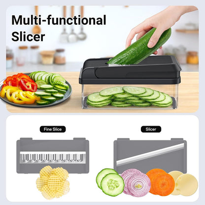 12-In-1 Vegetable Chopper with 7 Blades, Food Veggie Cutter, Mandoline Gray6