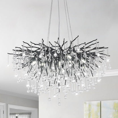 Chandeliers for Dining Room - 23.6" Modern Black Crystal Chandelier, round Tree Branch Raindrop Chandelier, Foyer Chandeliers for Entryway, Living Room,Bedrooms,Bathroom(Bulb Not Included)1