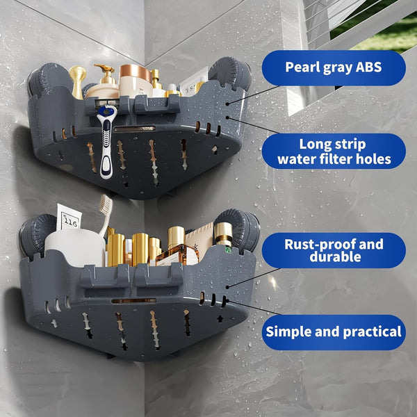 2 Pack Corner Shower Caddy with 4 Suction Cups, Pearl Gray5