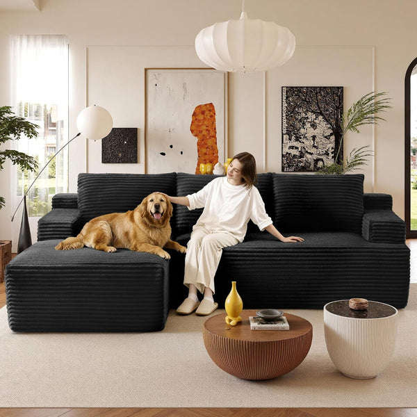 96" Sectional Couches for Living Room Cloud Couch Sofa with L-Shape Upholstered Boneless Couchs Modern Modular Sectional Couch with Chaise9