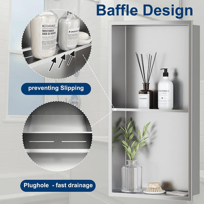2-Tier Stainless Steel Shower Niche,Brushed, 12" X24"3
