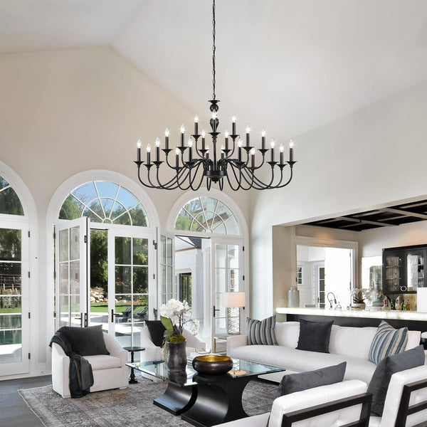 Black Chandelier 21 Light, Large Farmhouse Chandeliers for Dining Room 49"8