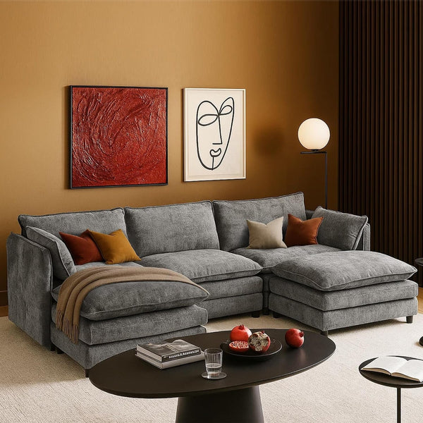 112.7" U Shaped Cloud Sofa Modular Sectional Couch with 2 Ottoman1
