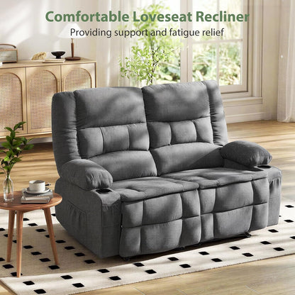 Loveseat Recliner Sofa, Wall Hugger Reclining Loveseat with Cup Holders & Storage Pockets, 150° Adjustable RV Couch, Traditional 2-Seat Reclining Couch for Living Room, RV, Home Theater, Grey3