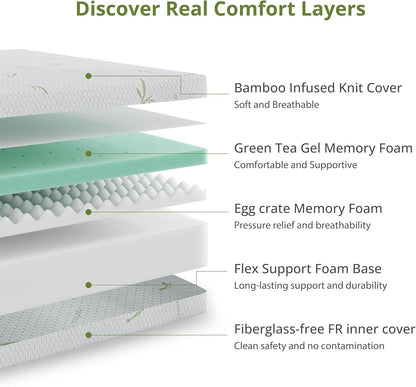 EGOHOME 8 Inch Twin Mattress Medium Plush, Green Tea Memory Foam Mattress3