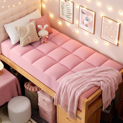 Pink Twin XL Mattress Topper for College Dorm, Plush Pillow Top | College Dorm Room Essential for Girls&Guys, Overfilled Filling Adds Plush Comfort, Deep Pocket Design Fits Twin Xl Mattresses1