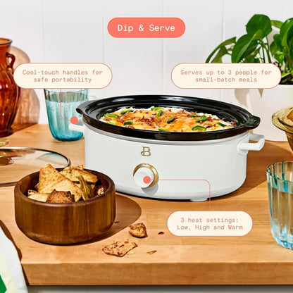 2.5 Quart Dip Warmer Slow Cooker, Mini Crock Pot for Cheese Fondue Sauces and Appetizers, Compact Electric Cooker with Low High Warm Settings (White Icing)2
